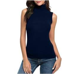 Rollkragenshirt Damen Sexy Ärmerlos Rolli Top Rollkragen Weste Sommer Tshirt Einfarbig Basic Tanktop Y2K Oberteile Turtleneck Pullover Slim Fit Shirt Enge Tanktops Leichte Tee Tops Streetwear von TRIGLICOLEUM