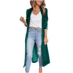 Samt Cardigan Damen Elegant Einfarbig Trenchcoat Lang Samtjacke Langarm Revers Jacke Herbst Winter Windbreaker Strickjacke Übergangsjacke Leicht Windjacke Warme Mantel mit Taschen Geschenk für Frauen von TRIGLICOLEUM