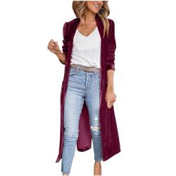 Samt Cardigan Damen Elegant Einfarbige Trenchcoat Lang Samtjacke Langarm Revers Jacke Winter Windbreaker Strickjacke Übergangsjacke Leicht Windjacke Warme Mantel mit Taschen Black Friday Angebote 2023 von TRIGLICOLEUM