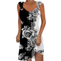 Sommerkleid Damen Knielang Elegantes Strapskleid Bedrucktes Kleid Lange Sommerkleider Schultergurt mit Schnalle Strandkleid Damen Luftig Strandkleider Teenager Mädchen Festlich Kleider Partykleid von TRIGLICOLEUM