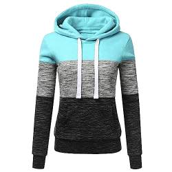 Sport Hoodie Damen Mode Einfarbig Kapuzenpullover Sweatshirt mit Kapuze Langarm Pullover Sportlich Herbst Winter Leichte Kapuzenpulli Farbblock Patchwork Langarmshirt Slim Fit Oberteile für Outdoor von TRIGLICOLEUM