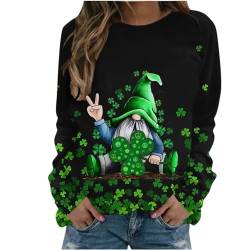 St. Patrick's Day Langarmshirt Damen Irisches Shamrock Druck Pullover Rundhals Sweatshirt Langarm Bluse Grüne Patchwork Oberteile T Shirt Pulli Party Tunika Tee Tops Karneval Kostüm Longtops von TRIGLICOLEUM