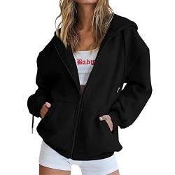 Sweatjacke Damen Einfarbig Sportjacke Reißverschluss Hoodie Jacke Langarm Übergangsjacke Winter Kapuzenjacke Sweatshirt Mantel Outdoor Kapuzenpullover Outwear Damenjacke Geschenk für Frauen S-XXL von TRIGLICOLEUM