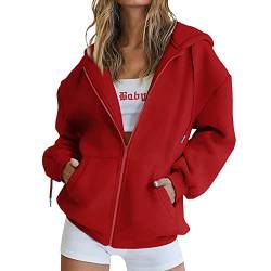 Sweatjacke Damen Einfarbig Sportjacke Reißverschluss Hoodie Jacke Langarm Übergangsjacke Winter Kapuzenjacke Sweatshirt Mantel Outdoor Kapuzenpullover Outwear Damenjacke Geschenk für Frauen S-XXL von TRIGLICOLEUM