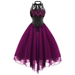 TRIGLICOLEUM Abendkleid Damen Gothic Partykleid mit Korsett Spitze Spleißen Ballkleid Elegant Einfarbig Neckholder Tunikakleid Chiffon Kleider Halloween Kostüm Vintage Steampunk Swing Cocktailkleid von TRIGLICOLEUM