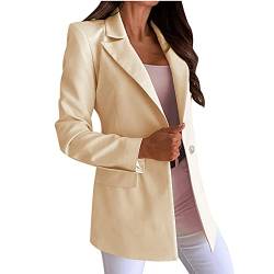 TRIGLICOLEUM Damen Oberteile Eleganter Einfarbiger Anzug Umlegekragen Jacke Einreihiger Mantel Schlanke Oberbekleidung Langarm Blazer (Khaki, M) von TRIGLICOLEUM