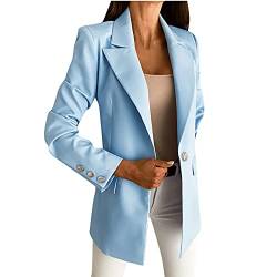TRIGLICOLEUM Damen Oberteile Eleganter Einfarbiger Anzug Umlegekragen Jacke Einreihiger Mantel Schlanke Oberbekleidung Langarm Blazer (blau, L) von TRIGLICOLEUM