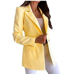 TRIGLICOLEUM Damen Oberteile Eleganter Einfarbiger Anzug Umlegekragen Jacke Einreihiger Mantel Schlanke Oberbekleidung Langarm Blazer (gelb, L) von TRIGLICOLEUM