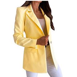 TRIGLICOLEUM Damen Oberteile Eleganter Einfarbiger Anzug Umlegekragen Jacke Einreihiger Mantel Schlanke Oberbekleidung Langarm Blazer (gelb, XL) von TRIGLICOLEUM