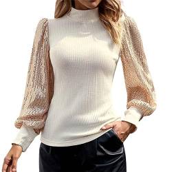 TRIGLICOLEUM Pailletten Langarmshirt Damen Rollkragen Pullover Sexy Einfarbig Oberteile Fitness Pulli Glitzer Tunika Tops Langarm Sweatshirt Winter Longshirt Party Shirt Festliche Bluse Jumper von TRIGLICOLEUM