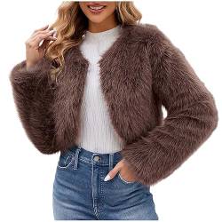 TRIGLICOLEUM Pelzmantel Damen Modische Einfarbig Kurz Kunstpelze Jacke Kunstfell Mantel Kuschelig Fellmantel Dicke Warme Winterjacke Winter Pelzjacke Langarm Wintermantel Felljacke Übergangsjacke von TRIGLICOLEUM