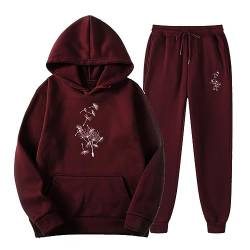 Trainingsanzug Damen Löwenzahn Druck Hoodie Kapuze Jogginganzug Lässige Langarm Sportanzug Trainingsjacke Anzug Sportbekleidung mit Tasche Kapuzen Sweatshirt + Lockere Jogginghose Lange Hosen von TRIGLICOLEUM