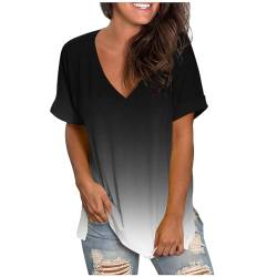 Tshirt Damen Oberteile Farbverlauf Bluse V-Ausschnitt Kurzarm T-Shirt Locker Longbluse Sommer Tunika Tops Pullover Mode Shirts Große Größen Blusen & Tuniken für Damen Mädchen Longtops Longbluse von TRIGLICOLEUM