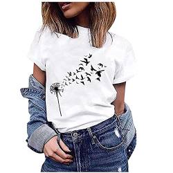 Tshirt Damen Sommer Weißes T Shirt Blusen & Tuniken für Damen Sommerlich Kurzarm T-Shirt Oberteile Bluse mit Aufdruck Bunte Blumen Party Rundhals Tee Tops Pullover Sommer Shirt Tunika Hemden von TRIGLICOLEUM