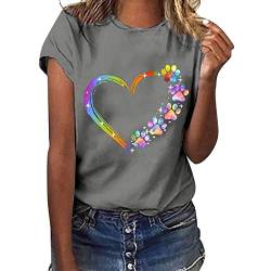 Tshirt Damen Sommer Weißes T Shirt Blusen & Tuniken für Damen Sommerlich Kurzarm T-Shirt Oberteile Bluse mit Aufdruck Bunte Blumen Party Rundhals Tee Tops Pullover Sommer Shirt Tunika Hemden von TRIGLICOLEUM