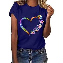 Tshirt Damen Sommer Weißes T Shirt Blusen & Tuniken für Damen Sommerlich Kurzarm T-Shirt Oberteile Bluse mit Aufdruck Bunte Blumen Party Rundhals Tee Tops Pullover Sommer Shirt Tunika Hemden von TRIGLICOLEUM