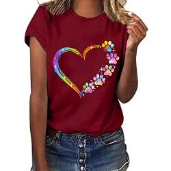 Tshirt Damen Sommer Weißes T Shirt Blusen & Tuniken für Damen Sommerlich Kurzarm T-Shirt Oberteile Bluse mit Aufdruck Bunte Blumen Party Rundhals Tee Tops Pullover Sommer Shirt Tunika Hemden von TRIGLICOLEUM