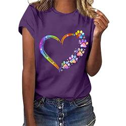 Tshirt Damen Sommer Weißes T Shirt Blusen & Tuniken für Damen Sommerlich Kurzarm T-Shirt Oberteile Bluse mit Aufdruck Bunte Blumen Party Rundhals Tee Tops Pullover Sommer Shirt Tunika Hemden von TRIGLICOLEUM