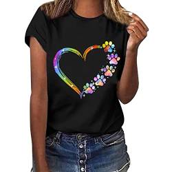 Tshirt Damen Sommer Weißes T Shirt Blusen & Tuniken für Damen Sommerlich Kurzarm T-Shirt Oberteile Bluse mit Aufdruck Bunte Blumen Party Rundhals Tee Tops Pullover Sommer Shirt Tunika Hemden von TRIGLICOLEUM