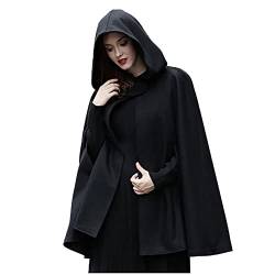 Wollen Umhang mit Kapuze Damen Vintage Einfarbig Poncho Robe Halloween Kostüm Leichte Trenchcoat Winddichte Jacke Cape Mantel Open Front Strickjacke Mittelalterliche Kleidung Herbst Winter Outwear von TRIGLICOLEUM