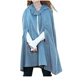 Wollen Umhang mit Kapuze Damen Vintage Einfarbig Poncho Robe Halloween Kostüm Leichte Trenchcoat Winddichte Jacke Cape Mantel Open Front Strickjacke Mittelalterliche Kleidung Herbst Winter Outwear von TRIGLICOLEUM