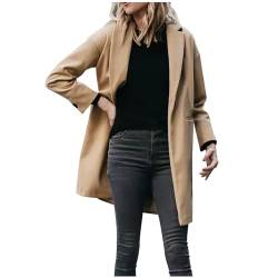 Wollmantel Damen Elegant Einfarbig Trenchcoat Lange Winterjacke Knopf Cardigan Jacke Langarm Wolljacke mit Reverskragen Winter Warme Mantel Übergangsjacke Outwear Slim Wintermantel Damenjacke von TRIGLICOLEUM