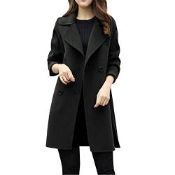 Wollmantel Damen Elegant Einfarbig Trenchcoat Lange Winterjacke Knopf Cardigan Jacke Langarm Wolljacke mit Reverskragen Winter Warme Mantel Übergangsjacke Outwear Slim Wintermantel Damenjacke von TRIGLICOLEUM