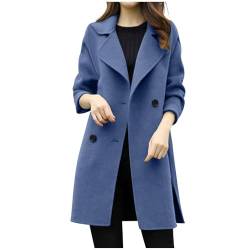 Wollmantel Damen Elegant Einfarbig Trenchcoat Lange Winterjacke Knopf Cardigan Jacke Langarm Wolljacke mit Reverskragen Winter Warme Mantel Übergangsjacke Outwear Slim Wintermantel Damenjacke von TRIGLICOLEUM