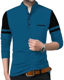 TRIPR Herren Baumwolle Henley Full Sleeve Baumwolle T-Shirt-Solid Farbe Langarm Tee für Männer, Königsblau/Schwarz, Klein von TRIPR