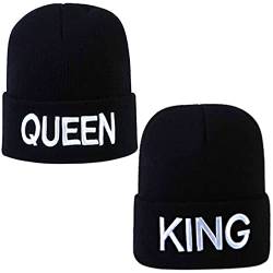 2 Tops King & Queen Strickmütze, Strickmützen King and Queen, Papa Hip Hop Pop Sports Damenhüte, Paar atmungsaktive Hip-Hop Mütze, Warm Beanie (Schwarz) von TRIS