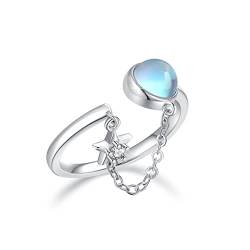 Einstellbar Mondstein Ring 925 Sterling Silber Stern Ring Offener Ring mit Kette Stern Schmuck Geschenk für Damen Mädchen Frauen von TRISHULA