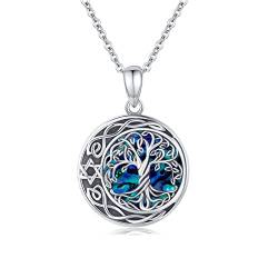 TRISHULA Baum des Lebens Halskette 925 Sterling Silber Keltischer Mond Kette Baum Des Lebens Lebensbaum Anhänger Baum Des Lebens Schmuck Geschenk für Damen Frauen Mädchen (Abalone2) von TRISHULA