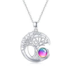 TRISHULA Baum des Lebens Mondstein Halskette für Frauen Mädchen, S925 Sterling Silber Mondstein Anhänger Schmuck Geschenke mit buntem Mondstein für Freundin Tochter Mutter Frau von TRISHULA