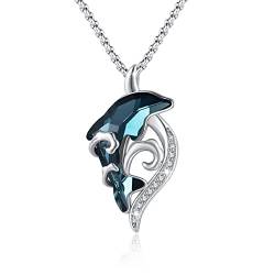 TRISHULA Delfin Kette 925 Sterling Silber Kristall Anhänger Tier Halskette Delfin Schmuck Geschenk für Damen Mädchen Frauen Kinder von TRISHULA