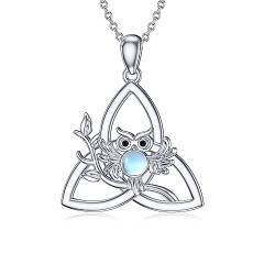 TRISHULA Eulen Anhänger Halskette für Damen 925 Sterling Silber Keltische Knoten Halskette Mondstein Kette Nordische Halskette Keltischer Knoten Schmuck Geschenk für Geburtstag Jahrestag von TRISHULA