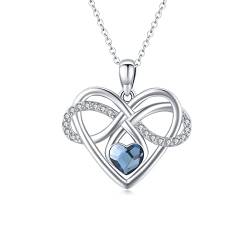 TRISHULA Herzkette 925 Sterling Silber Infinity Halskette Blau Kristall Anhänger Herz Anhänger Unendlichkeit Kette Valentinstag Halskette Herz Schmuck Geschenk für Damen Freundin von TRISHULA