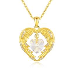 TRISHULA Herzkette 925 Sterling Silber Valentinstag Kette Gold Flügel Anhänger Engelsflügel Kette Schutzengel Anhänger Flügel Schmuck Geschenk für Valentinstag Jubiläum von TRISHULA