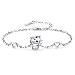 TRISHULA Katze Armband 925 Sterling Silber Herz Armband Einstellbar Armband Tier Armband Katze Schmuck Geburtstagsgeschenk für Damen Frauen Mädchen Kinder von TRISHULA