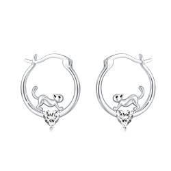 TRISHULA Katze Creolen 925 Sterling Silber Tier Ohrringe Herz Zirkonia Ohrringe Katze Schmuck Absolvent Geschenk für Damen Mädchen Frauen Kinder von TRISHULA