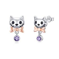 TRISHULA Katze Ohrringe 925 Sterling Silber Hypoallergene Katzen Ohrstecker Tier Ohrringe Katze Schmuck Geschenk für Damen Mädchen Frauen Kinder von TRISHULA