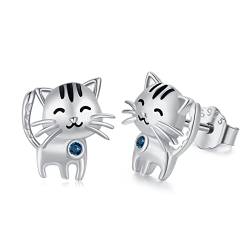 TRISHULA Katze Ohrringe 925 Sterling Silber Tier Ohrstecker Hypoallergene Zirkonia Ohrringe Birthstone Schmuck Geschenk für Damen Mädchen Frauen Kinder - September von TRISHULA