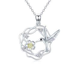 TRISHULA Kolibri Halskette 925 Sterling Silber Kolibri Anhänger Blumen Vogel Halskette Tierschmuck Zirkon für Frauen Mädchen von TRISHULA