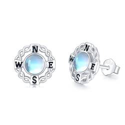 TRISHULA Kompass Ohrringe 925 Sterling Silber Hypoallergene Mondstein Ohrstecker Kompass Schmuck Weihnachten Geschenk für Damen Mädchen Frauen Kinder von TRISHULA