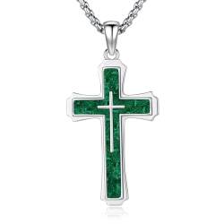 TRISHULA Kreuz kette für Frauen Männer 925 Sterling Silber Grünem Malachit Kreuz Anhänger Christliche Halskette Kreuz Schmuck Geschenke für Amulett Talisman von TRISHULA