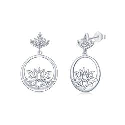 TRISHULA Lotus Ohrringe 925 Sterling Silber Hypoallergene Zirkonia Blume Ohrstecker Lotus Schmuck Geschenk für Damen Mädchen Frauen Kinder von TRISHULA