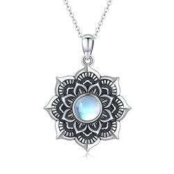 TRISHULA Mandala Anhänger 925 Sterling Silber Mondstein Halskette Mandala Kette Mondstein Schmuck Geschenk für Frauen Mädchen von TRISHULA