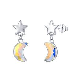 TRISHULA Mond Sterne Hänger Ohrringe 925 Sterling Silber Mond Baumel-Ohrringe Hypoallergene Kristall Ohrstecker Sterne Ohrringe Mond Sterne Schmuck Geschenk für Damen Mädchen Frauen Kinder von TRISHULA