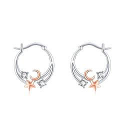 TRISHULA Mond und Sterne Ohrringe 925 Sterling Silber Hypoallergene Mond und Sterne Creolen Mond und Sterne Schmuck Weihnachten Geschenk für Damen Mädchen Frauen Kinder von TRISHULA