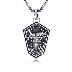 TRISHULA Odin Kette Männer Wikinger Halskette 925 Sterling Silber Wikinger Runen Kette Shield Amulett Kette Anhänger Nordische Geschenkkette für Männer und Frauen von TRISHULA