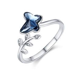 TRISHULA Schmetterling Ring 925 Sterling Silber Offener Verstellbare Ringe Blatt Ring Kristall Ring Schmetterling Schmuck Geburtstag Geschenk für Damen Frauen Mädchen von TRISHULA